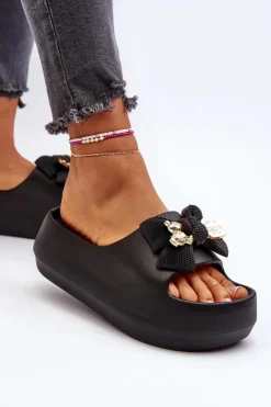 Sale Boto Piankowe Klapki Damskie Z Kokardą Czarne Salessa