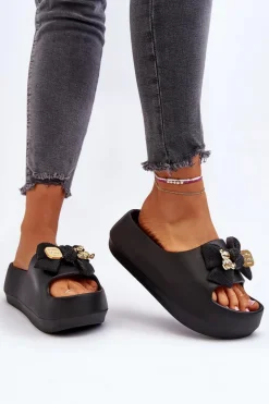 Sale Boto Piankowe Klapki Damskie Z Kokardą Czarne Salessa