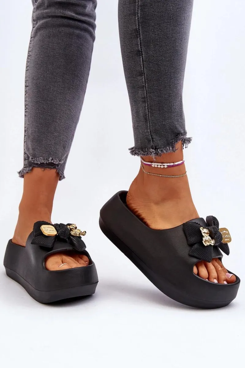 Sale Boto Piankowe Klapki Damskie Z Kokardą Czarne Salessa