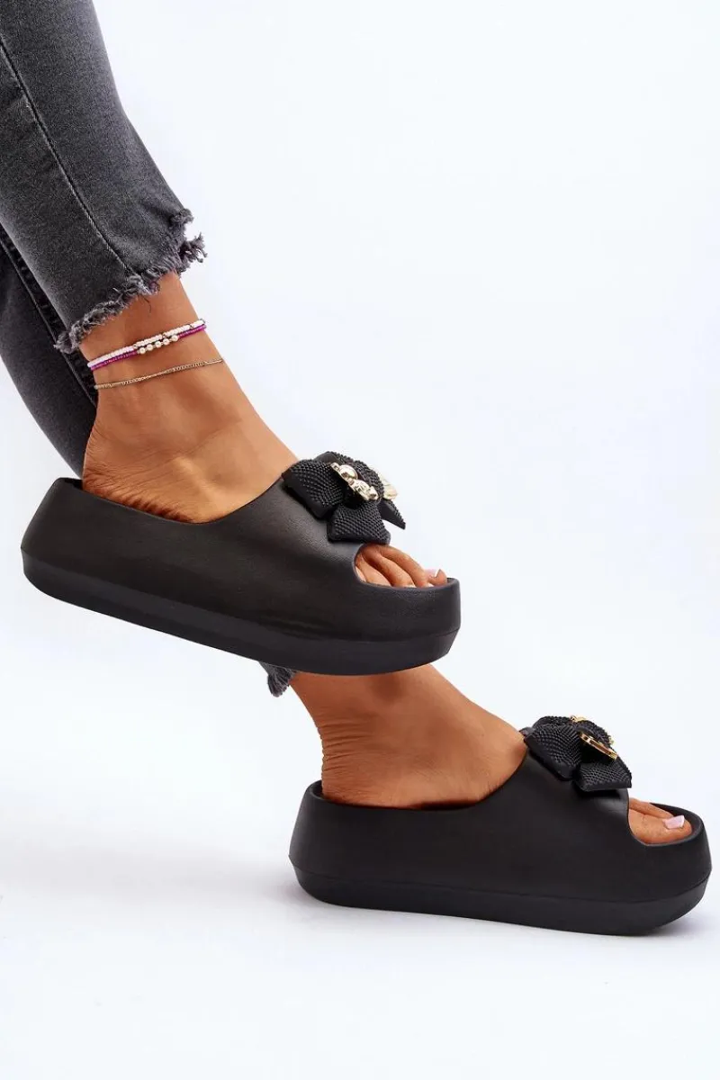 Sale Boto Piankowe Klapki Damskie Z Kokardą Czarne Salessa