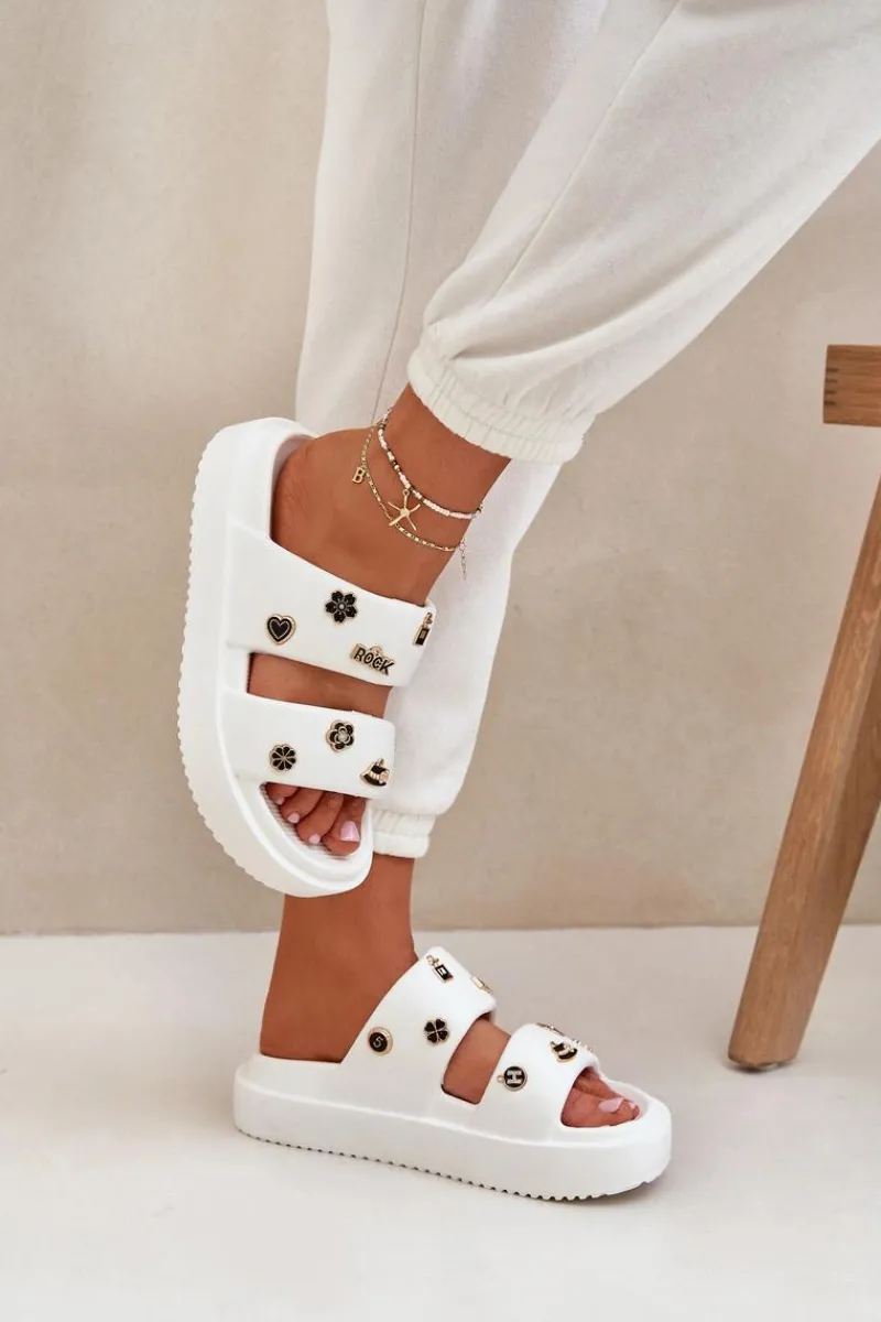 Klapki Basenowe|Klapki Na Platformie>Boto Piankowe Klapki Damskie Z Przypinkami Białe Ravanala Biały