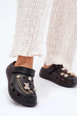 Klapki Basenowe|Klapki Na Platformie>Boto Piankowe Klapki Damskie Z Przypinkami Czarne Linaviela