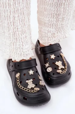 Klapki Basenowe|Klapki Na Platformie>Boto Piankowe Klapki Damskie Z Przypinkami Czarne Linaviela