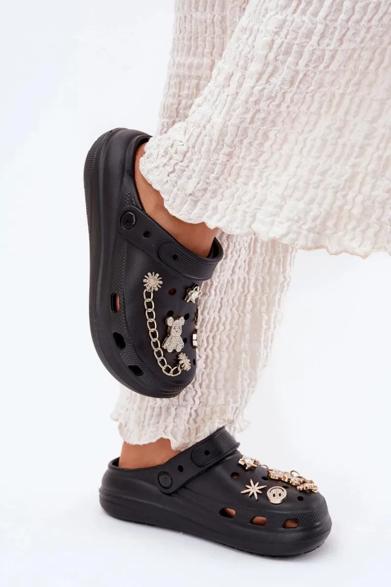 Klapki Basenowe|Klapki Na Platformie>Boto Piankowe Klapki Damskie Z Przypinkami Czarne Linaviela