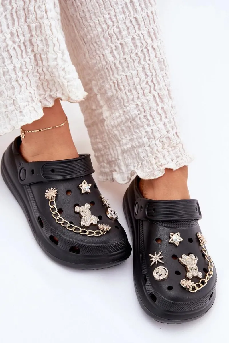 Klapki Basenowe|Klapki Na Platformie>Boto Piankowe Klapki Damskie Z Przypinkami Czarne Linaviela