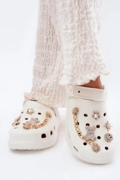 Clearance Boto Piankowe Klapki Damskie Z Przypinkami Białe Linaviela