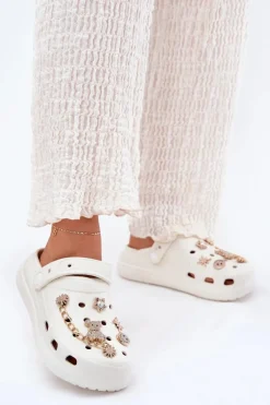 Clearance Boto Piankowe Klapki Damskie Z Przypinkami Białe Linaviela