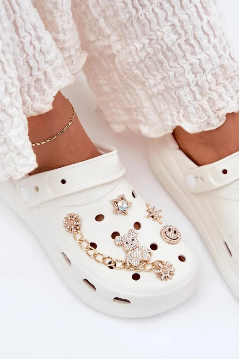 Clearance Boto Piankowe Klapki Damskie Z Przypinkami Białe Linaviela