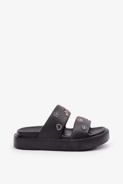 Hot Piankowe Klapki Damskie Z Przypinkami Czarne Ravanala Damskie Klapki Basenowe|Klapki Na Platformie