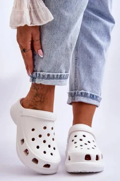 Sale Boto Piankowe Klapki Kroksy Na Masywnej Podeszwie Białe Katniss