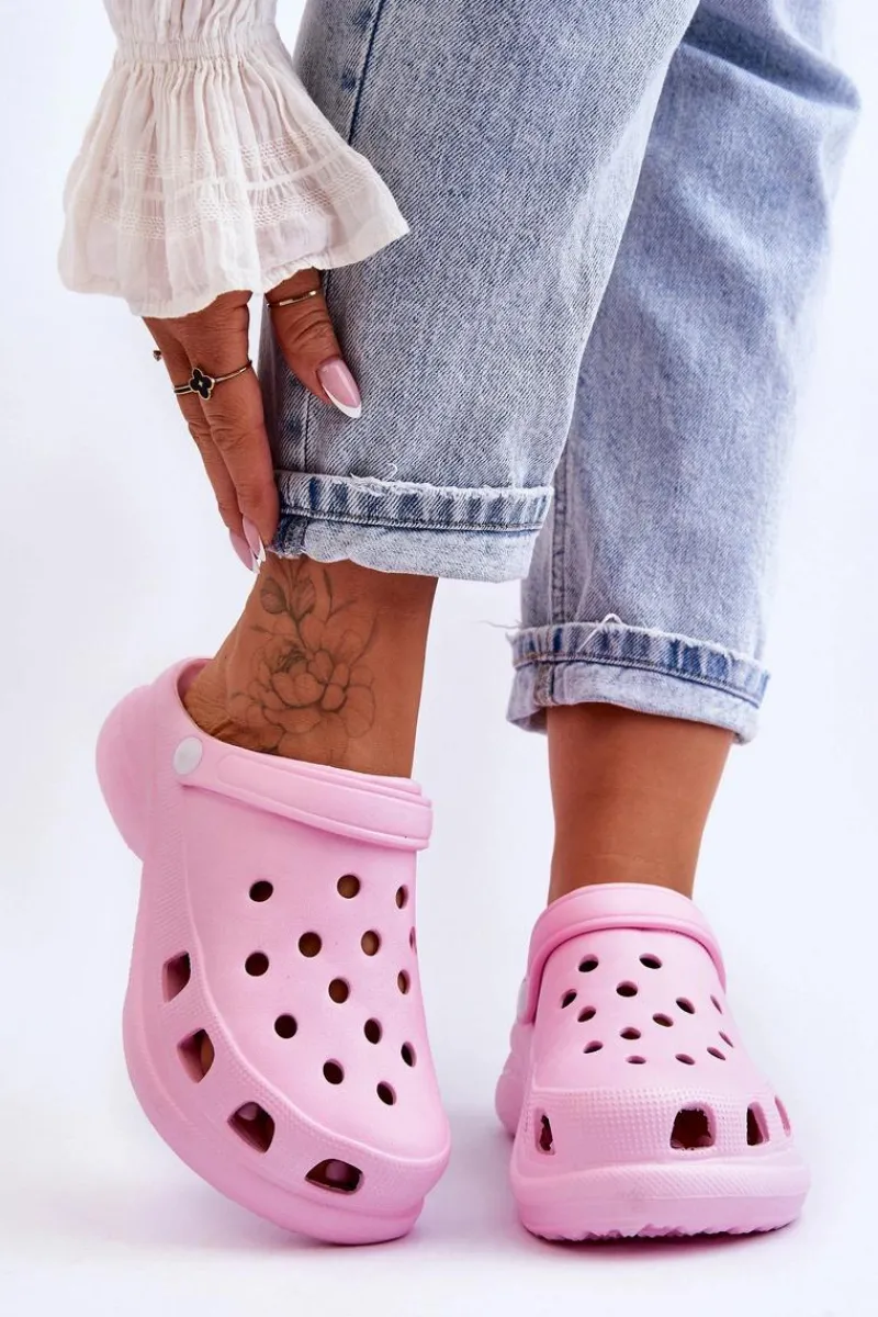 Hot Piankowe Klapki Kroksy Na Masywnej Podeszwie Różowe Katniss Damskie Klapki Basenowe|Klapki Damskie Klasyczne
