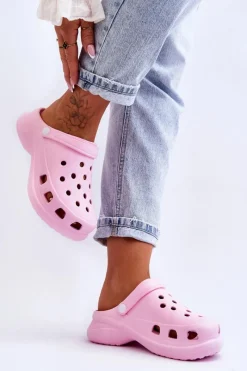 Hot Piankowe Klapki Kroksy Na Masywnej Podeszwie Różowe Katniss Damskie Klapki Basenowe|Klapki Damskie Klasyczne