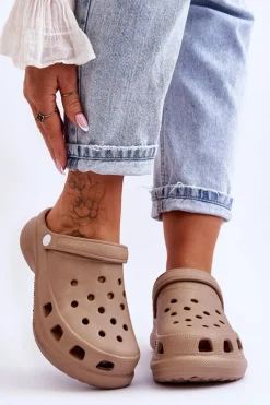 Klapki Basenowe|Klapki Damskie Klasyczne>Boto Piankowe Klapki Kroksy Na Masywnej Podeszwie Beżowe Katniss