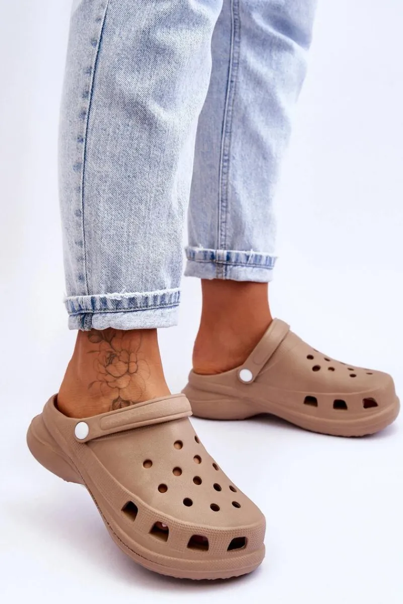 Klapki Basenowe|Klapki Damskie Klasyczne>Boto Piankowe Klapki Kroksy Na Masywnej Podeszwie Beżowe Katniss