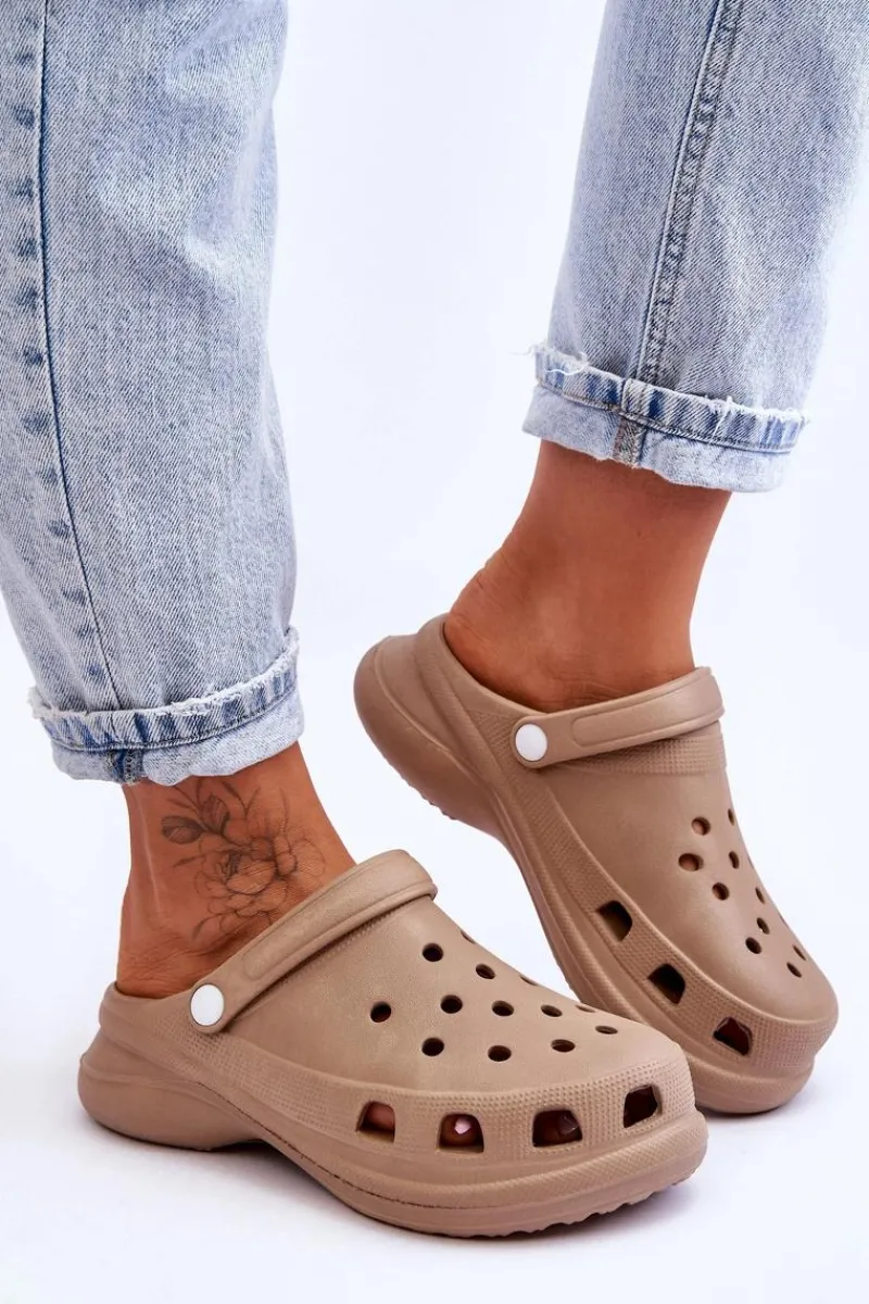 Klapki Basenowe|Klapki Damskie Klasyczne>Boto Piankowe Klapki Kroksy Na Masywnej Podeszwie Beżowe Katniss