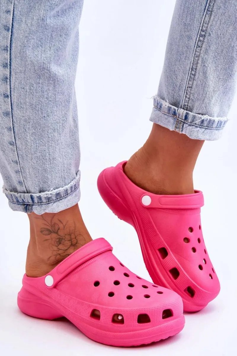 Klapki Basenowe|Klapki Damskie Klasyczne>Boto Piankowe Klapki Kroksy Na Masywnej Podeszwie Ciemnoróżowe Katniss