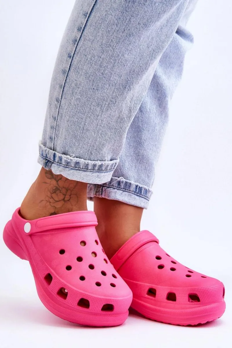 Klapki Basenowe|Klapki Damskie Klasyczne>Boto Piankowe Klapki Kroksy Na Masywnej Podeszwie Ciemnoróżowe Katniss