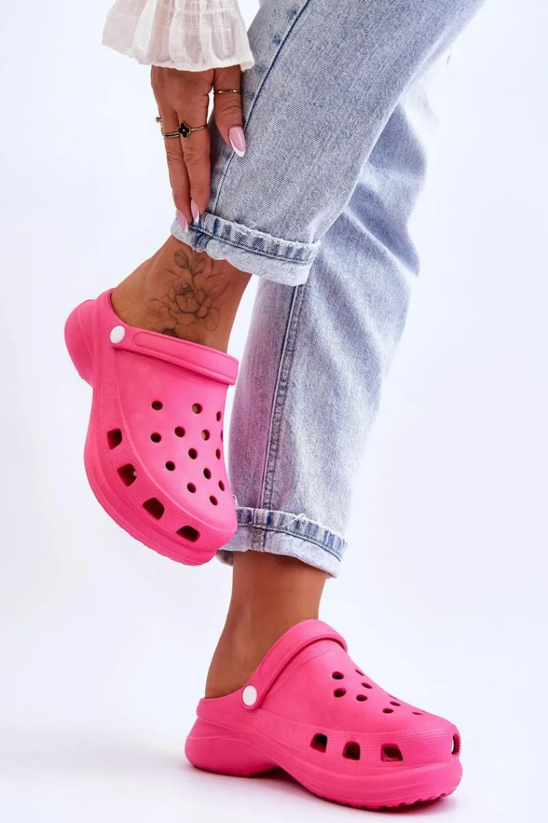 Klapki Basenowe|Klapki Damskie Klasyczne>Boto Piankowe Klapki Kroksy Na Masywnej Podeszwie Ciemnoróżowe Katniss