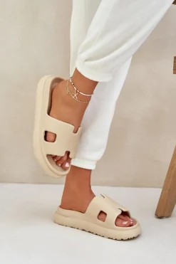 Hot Boto Piankowe Klapki Z Wycięciami Beżowe Neladith Beżowy