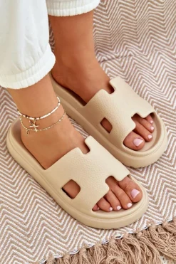 Hot Boto Piankowe Klapki Z Wycięciami Beżowe Neladith Beżowy