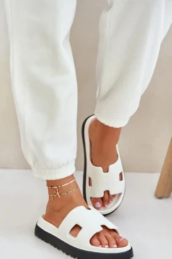 Discount Piankowe Klapki Z Wycięciami Białe Neladith Damskie Klapki Basenowe|Klapki Na Platformie