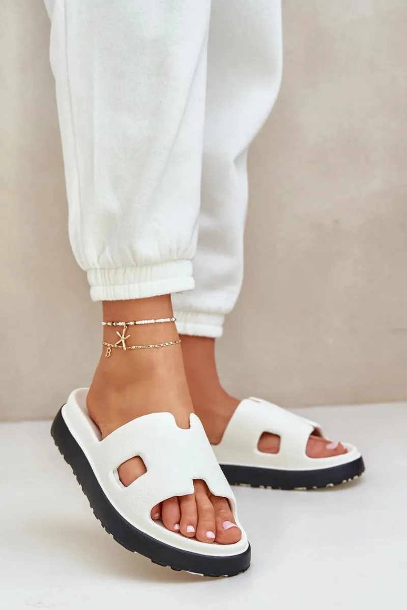 Discount Piankowe Klapki Z Wycięciami Białe Neladith Damskie Klapki Basenowe|Klapki Na Platformie