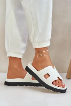 Discount Piankowe Klapki Z Wycięciami Białe Neladith Damskie Klapki Basenowe|Klapki Na Platformie