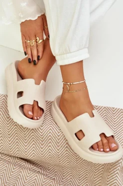 Outlet Piankowe Klapki Z Wycięciami Jasnobeżowe Neladith Damskie Klapki Na Platformie|Klapki Damskie Klasyczne