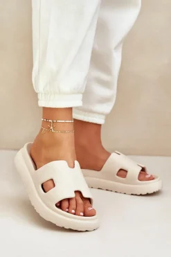 Outlet Piankowe Klapki Z Wycięciami Jasnobeżowe Neladith Damskie Klapki Na Platformie|Klapki Damskie Klasyczne