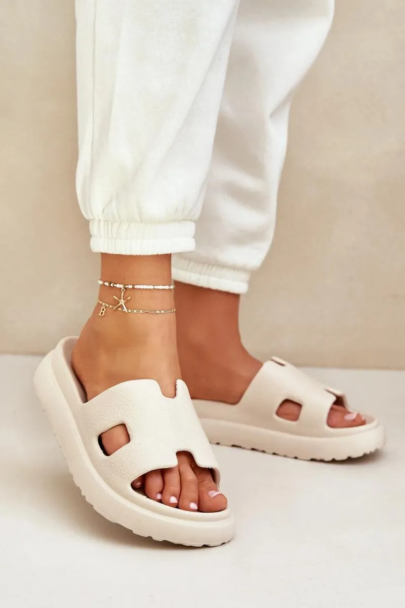 Outlet Piankowe Klapki Z Wycięciami Jasnobeżowe Neladith Damskie Klapki Na Platformie|Klapki Damskie Klasyczne