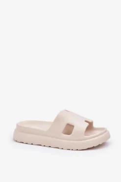Outlet Piankowe Klapki Z Wycięciami Jasnobeżowe Neladith Damskie Klapki Na Platformie|Klapki Damskie Klasyczne
