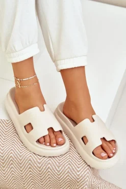 Outlet Piankowe Klapki Z Wycięciami Jasnobeżowe Neladith Damskie Klapki Na Platformie|Klapki Damskie Klasyczne