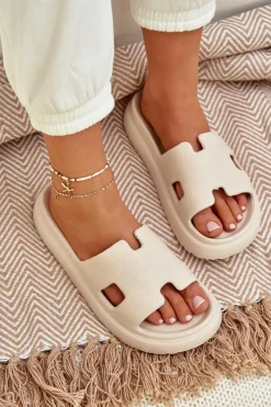 Outlet Piankowe Klapki Z Wycięciami Jasnobeżowe Neladith Damskie Klapki Na Platformie|Klapki Damskie Klasyczne