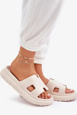 Outlet Piankowe Klapki Z Wycięciami Jasnobeżowe Neladith Damskie Klapki Na Platformie|Klapki Damskie Klasyczne