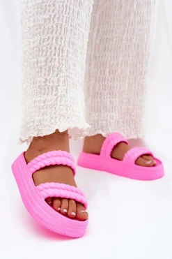 Sale Piankowe Lekkie Klapki Damskie Na Platformie S.Barski ZK51-001 Fuksja Damskie Klapki Basenowe|Klapki Na Platformie