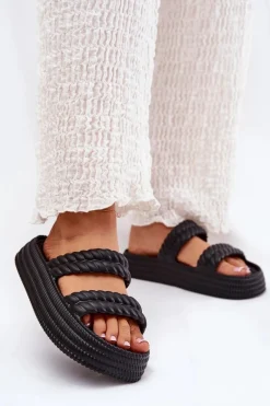 Sale Damskie buty S.Barski Piankowe Lekkie Klapki Damskie Na Platformie S.Barski ZK51-001 Czarne Czarny