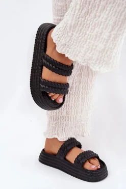 Sale Damskie buty S.Barski Piankowe Lekkie Klapki Damskie Na Platformie S.Barski ZK51-001 Czarne Czarny