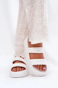 Klapki Basenowe|Klapki Na Platformie>Damskie buty S.Barski Piankowe Lekkie Klapki Damskie Na Platformie S.Barski ZK51-001 Białe Biały