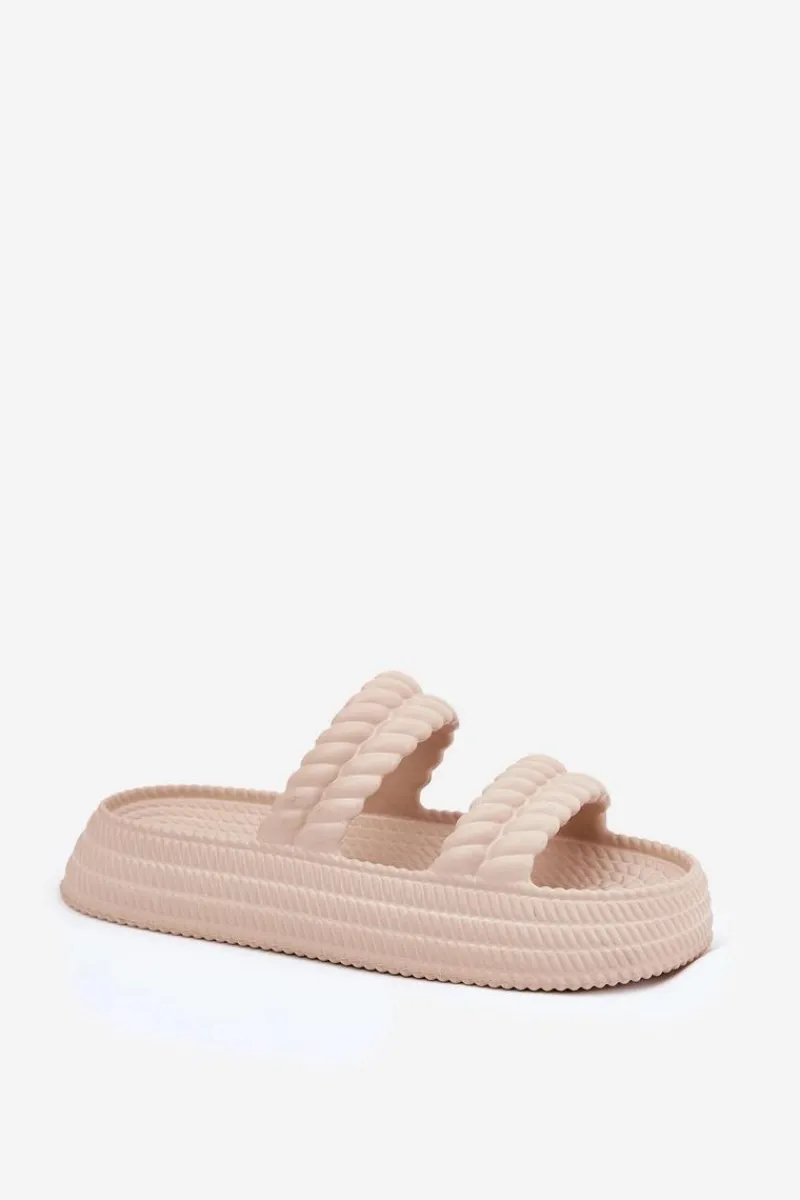 New Piankowe Lekkie Klapki Damskie Na Platformie S.Barski ZK51-001 Beżowe Damskie Klapki Basenowe|Klapki Na Platformie