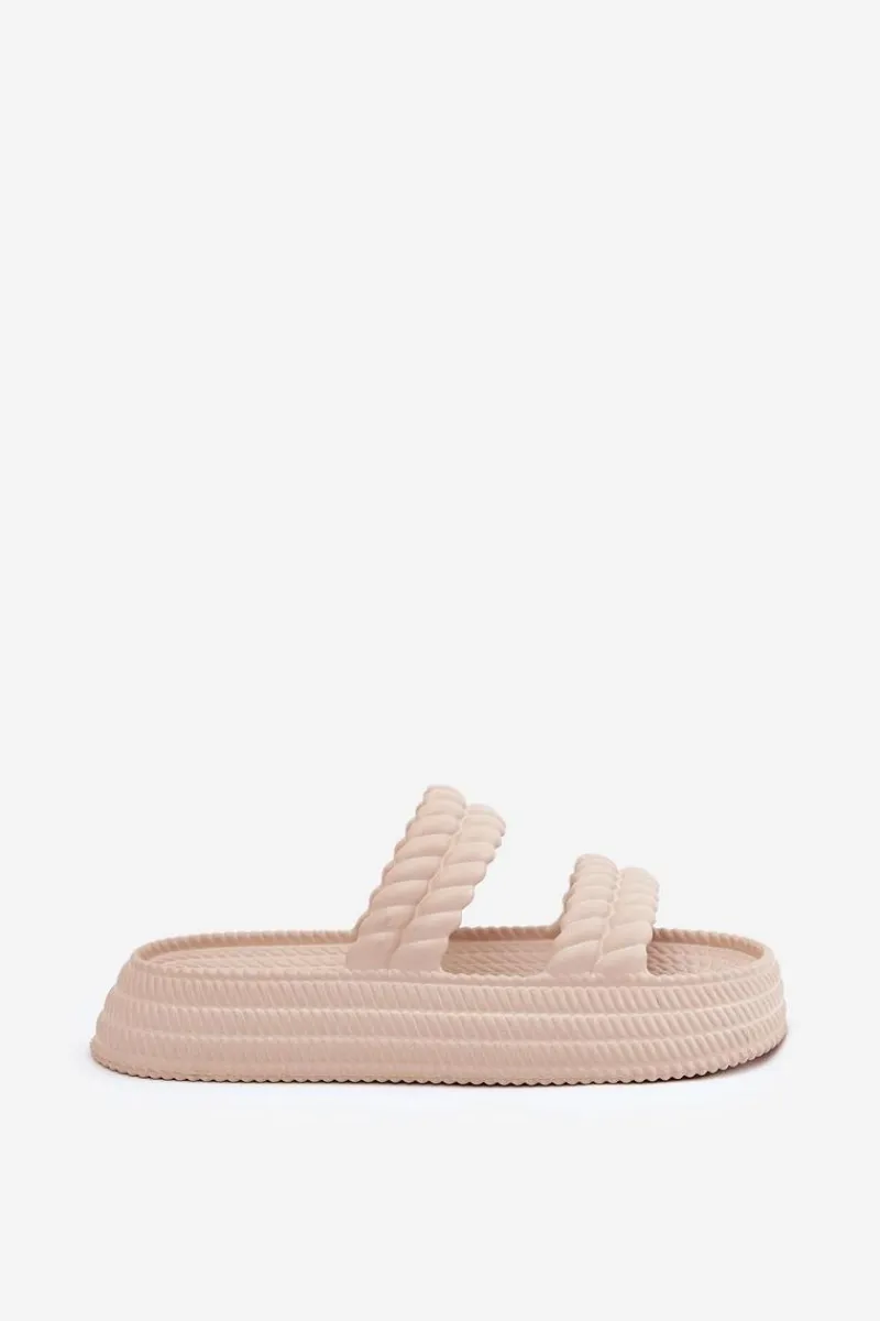 New Piankowe Lekkie Klapki Damskie Na Platformie S.Barski ZK51-001 Beżowe Damskie Klapki Basenowe|Klapki Na Platformie