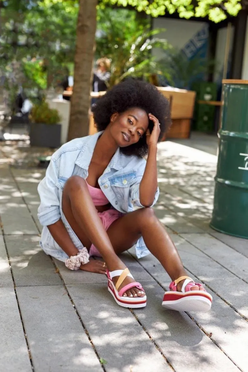 Piankowe Sandały Na Koturnie Big Star HH274A083 Różowe Damskie Sandały Big Star|Sandały Na Koturnie