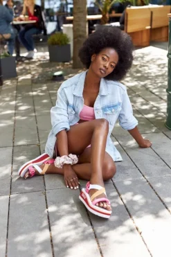 Piankowe Sandały Na Koturnie Big Star HH274A083 Różowe Damskie Sandały Big Star|Sandały Na Koturnie