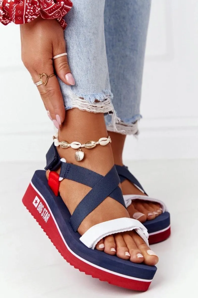 Sandały Big Star|Sandały Na Koturnie>Big Star Shoes Piankowe Sandały Na Koturnie Big Star HH274A084 Granatowe