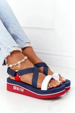 Sandały Big Star|Sandały Na Koturnie>Big Star Shoes Piankowe Sandały Na Koturnie Big Star HH274A084 Granatowe