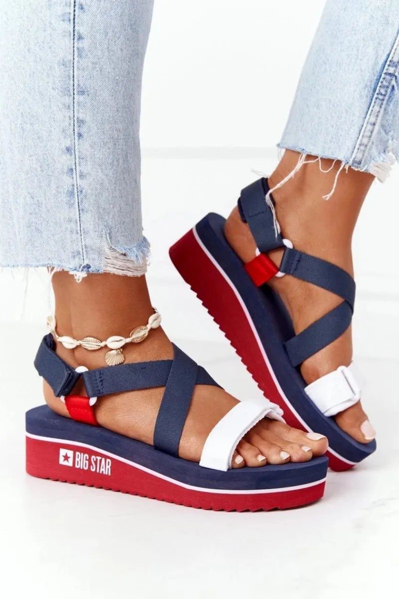 Sandały Big Star|Sandały Na Koturnie>Big Star Shoes Piankowe Sandały Na Koturnie Big Star HH274A084 Granatowe