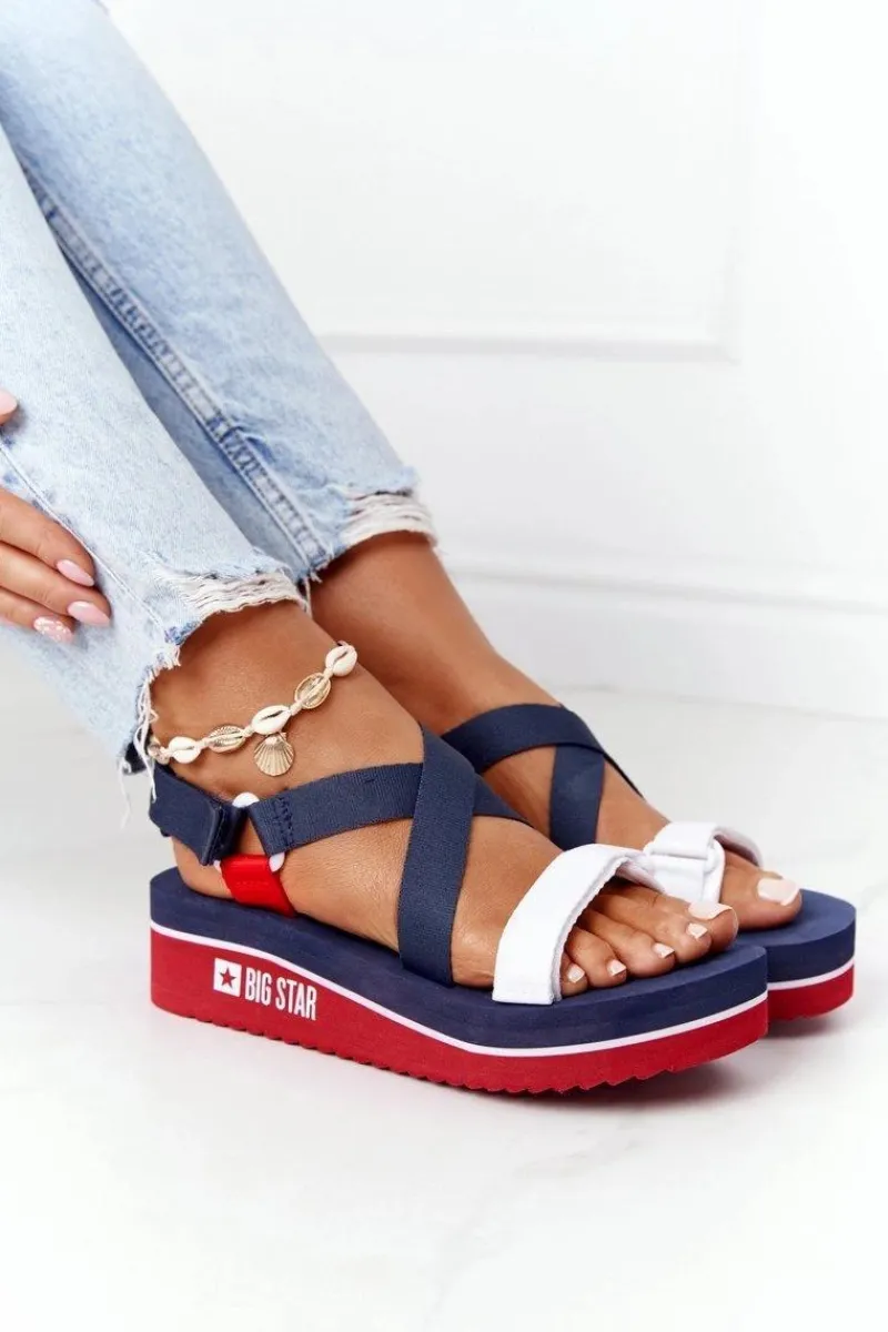 Sandały Big Star|Sandały Na Koturnie>Big Star Shoes Piankowe Sandały Na Koturnie Big Star HH274A084 Granatowe