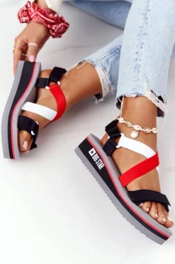 Sandały Big Star|Sandały Na Koturnie>Big Star Shoes Piankowe Sandały Na Koturnie Big Star HH274A082 Czerwono-Białe