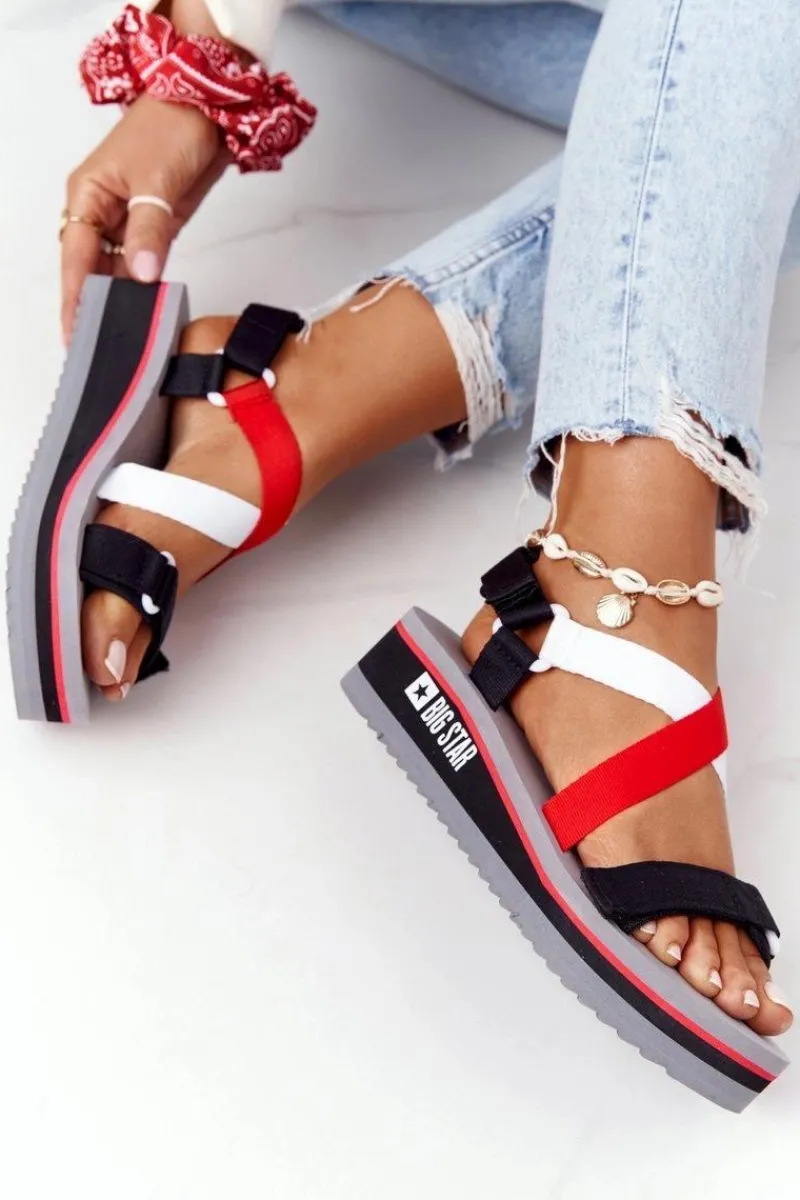 Sandały Big Star|Sandały Na Koturnie>Big Star Shoes Piankowe Sandały Na Koturnie Big Star HH274A082 Czerwono-Białe
