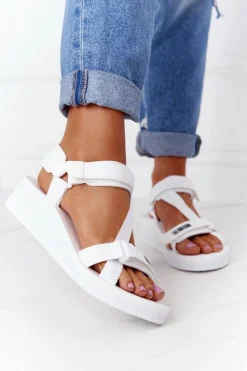 Discount Piankowe Sandały Na Koturnie Big Star FF274A351 Białe Damskie Sandały Big Star|Sandały Na Koturnie