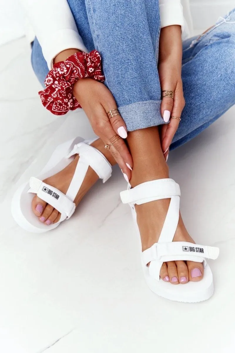 Discount Piankowe Sandały Na Koturnie Big Star FF274A351 Białe Damskie Sandały Big Star|Sandały Na Koturnie